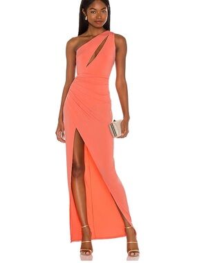 REVOLVE Coral One-Shoulder Gown with Front Slit